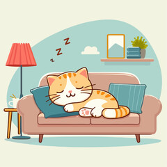 vector illustration of a cat sleeping on a sofa 