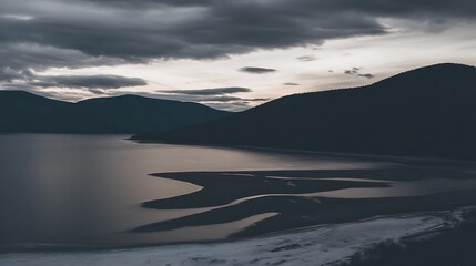 Fototapeta premium Dramatic lakeside view with mountains scenery