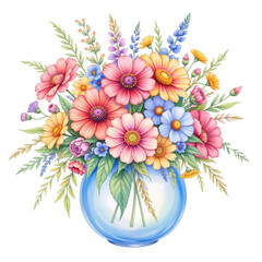 Vibrant floral arrangement home decor watercolor illustration bright colors artistic viewpoint nature inspired