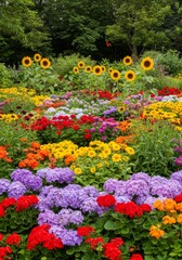Obraz premium Vibrant Summer Garden with Sunflowers and Colorful Blooms