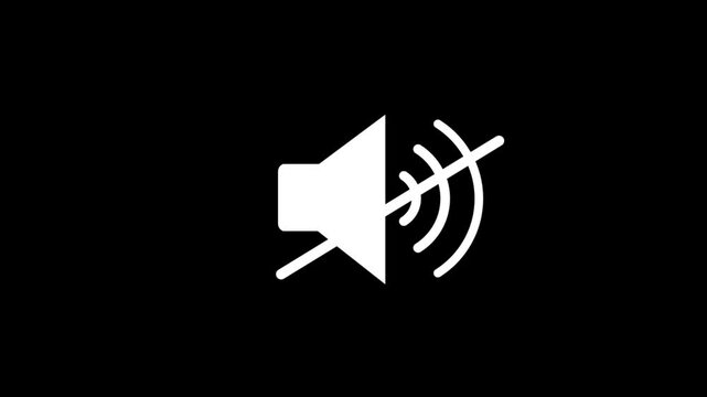 Muted speaker white icon on laptop video player interface black background