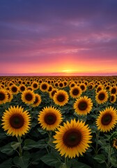 Obraz premium Vibrant Sunset Over a Field of Sunflowers