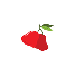 Two red rose apples with green leaves illustration