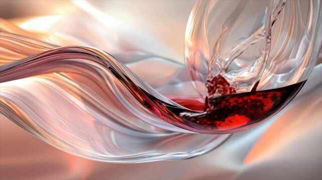 Red wine pouring into a glass, elegant abstract swirl