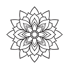 Detailed Black & White Mandala with Layered Petals and Leaf Motifs