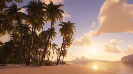 Fototapeta premium Tropical beach sunset with palm trees