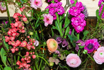 kreatives Blumenarrangement in einer Pflanzschale