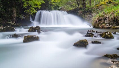 beautiful waterfall with a long exposure shot; water flowing over the rocks
