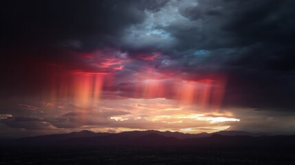 Rays through clouds above mountain range