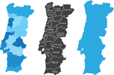Portugal Map Set in 3 Styles – Modern, Minimalist & Vintage | High-Resolution Vector Maps Ideal for Travel Guides, Wall Art, Educational Projects & Digital Use