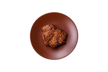 Meat, steak, beef tenderloin cooked on grill. Juicy steak as a food background