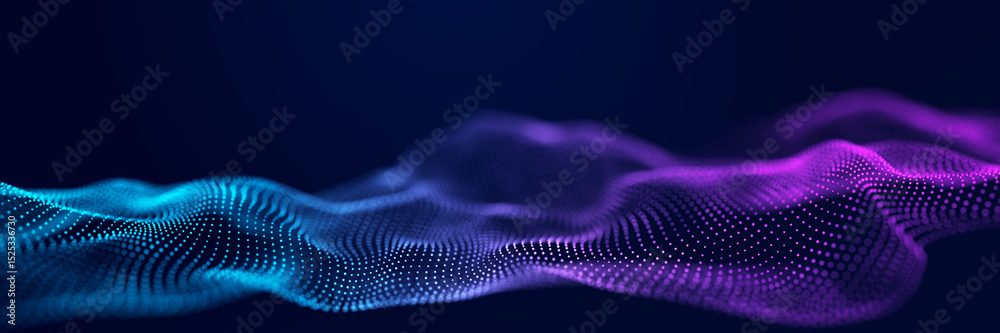 Poster futuristic wave of musical particles. stream of running data. 3d rendering