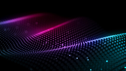 Digital background with musical glowing particles. Big data visualization. 3d rendering.