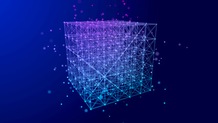 Information storage cells. Abstract background with dots and lines. Network connection structure. Big data digital background. 3D rendering.
