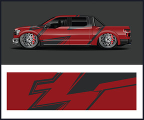 Custom Red Truck Design with Black and Gray Stripes