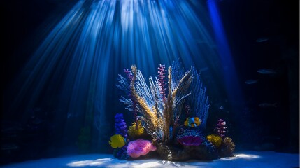Aquarium life underwater with colorful fishes