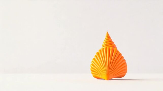 Vibrant orange shell sculpture on a minimalist white background, showcasing artistic design
