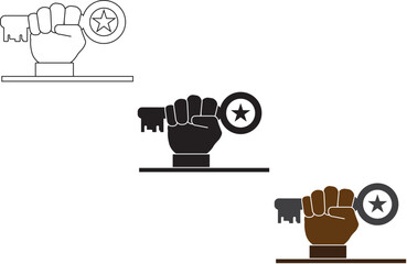 Hand holding key icon, Key in hand, key from home line and flat icon set, editable stroke isolated on white, linear vector line illustration, symbol logo design style