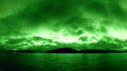 Green ethereal landscape of sea and sky