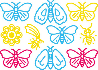 Colorful butterfly collection with ribbon and flower design elements