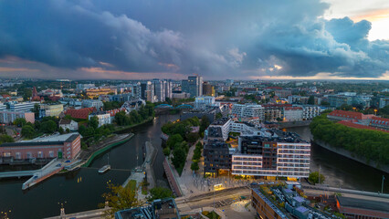 Wroclaw city panorama before the storm, Lower Silesian Voivodeship, Poland.