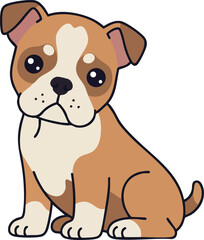 Fototapeta premium Cute brown and white bulldog puppy sitting cartoon vector illustration with big eyes and floppy ears 