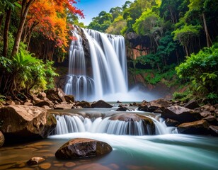 Obraz premium beautiful waterfall with a long exposure shot; water flowing over the rocks