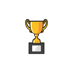 Golden trophy award icon on black base