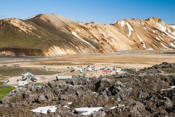 Camp of Landamannalaugar (Iceland) at summer
