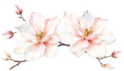 Naklejka premium Pink magnolia flowers with buds on a white background 