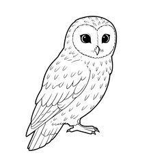Cute wise owl cartoon illustration on a nature tree branch. coloring book