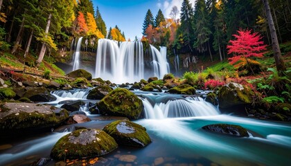 Obraz premium beautiful waterfall with a long exposure shot; water flowing over the rocks