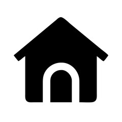 Dog house icon vector black flat kennel symbol for pet care and home shelter