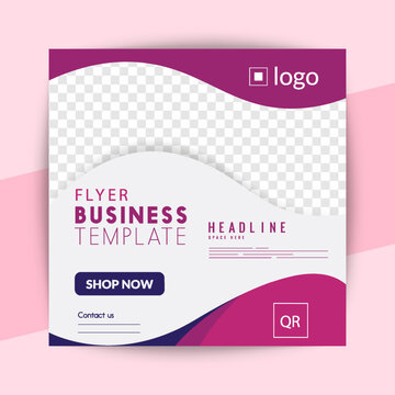 Business Flyer Template Social Media Post with Pink and Purple Wave Design, Modern Corporate Layout, Editable Photo Area and QR Code for Marketing and Promotional Use