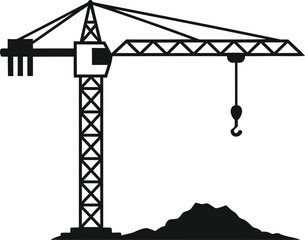 Construction tower crane silhouette vector icon for industrial development