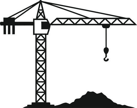 Construction tower crane silhouette vector icon for industrial development