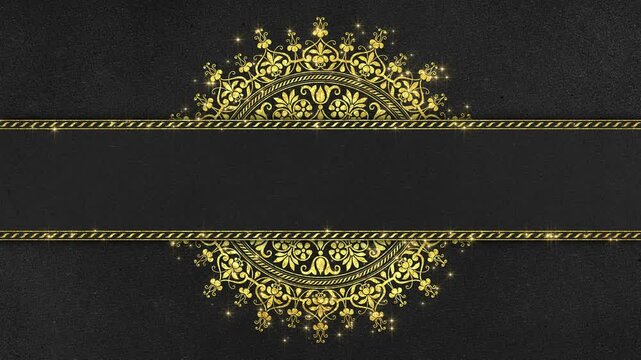 gold mandala and frame on black paper texture animation,luxury gold floral oriental dark motion background