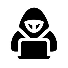 Black cyber hacker icon vector silhouette for hacking and dark web theme