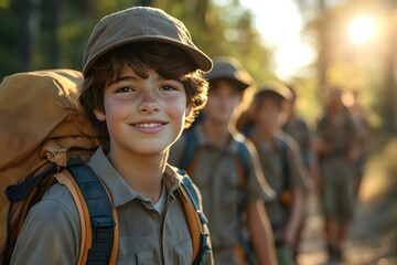 Young adventurers embark on a scenic journey, with a focus on exploration and discovery, surrounded by the wonders of nature, the image evokes a sense of camaraderie, curiosity.