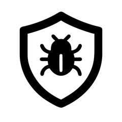 Antivirus bug icon vector black cybersecurity shield with malware symbol