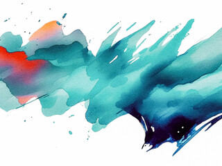 Abstract watercolor splash with turquoise and coral gradient brush stroke on white background for modern design, art print, and creative project illustration