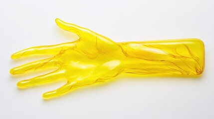A translucent yellow hand sculpture with swirling patterns is set against a white background, ideal for modern decor, artistic presentations, or branding designs focusing on creativity and innovation