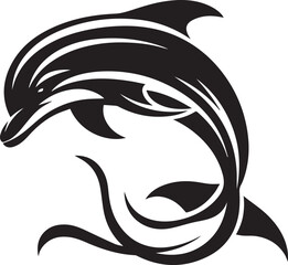 Obraz premium A black vector of a leaping dolphin, captured mid-jump, with sleek lines that emphasize fluid movement.