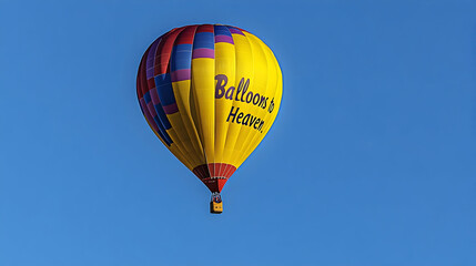 Obraz premium Vibrant hot air balloon ascends gracefully against serene blue summer sky