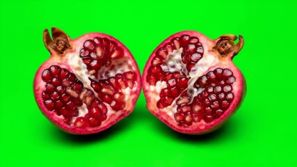 Juicy Red Pomegranate Fruit on Vibrant Green Background Perfect for Health Food and Culinary Projects 4k video