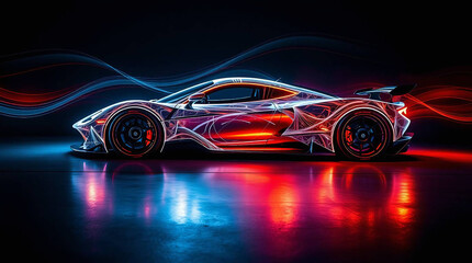 Futuristic Sports Car Design Neon Lights and Abstract Art
