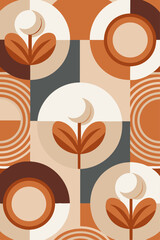 Minimalist seamless pattern featuring geometric reinterpretation of cotton motif in muted clay and cinnamon colors for lifestyle branding
