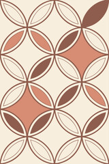 Seamless geometric pattern with minimalist cotton motif in pale clay and cinnamon tones on white background for modern design and textile use
