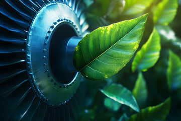Green Leaf Sustainable Energy Jet Engine Technology Eco Friendly Aviation Innovation Powerful Turbine Modern Design
