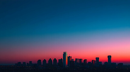 Mesmerizing metropolis silhouette bathed in gradient sunset hues over the horizon